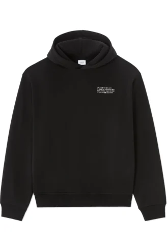 סווטשירט אוברסייז עם קפוצ’ון הדפס אסיאתי - שחור