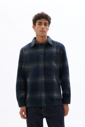 ג'קט אוברשירט משובץ - כחול כהה