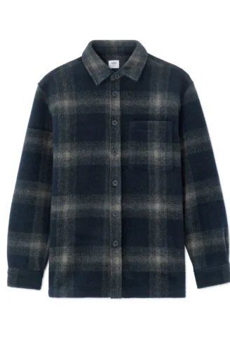 ג'קט אוברשירט משובץ - כחול כהה