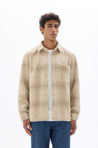 ג'קט אוברשירט משובץ - בז'