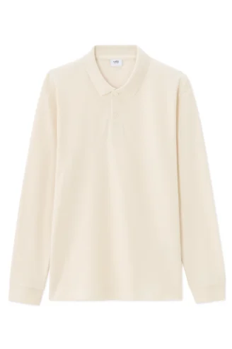 חולצת פולו פיקה כותנה שרוול ארוך - שמנת חולצת פולו פיקה כותנה שרוול ארוך - שמנת