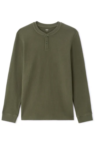 חולצת טי ארוכה סריגת ואפל - ירוק חאקי חולצת טי ארוכה סריגת ואפל - ירוק חאקי