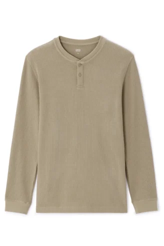 חולצת טי ארוכה סריגת ואפל - בז'