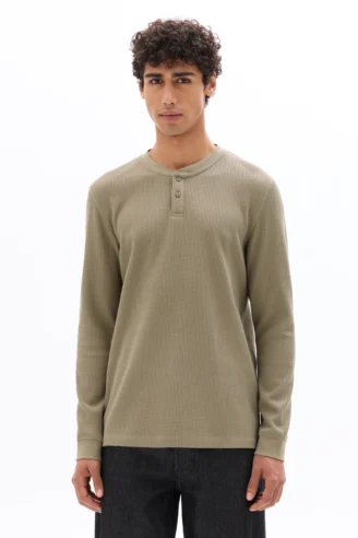 חולצת טי ארוכה סריגת ואפל - בז'