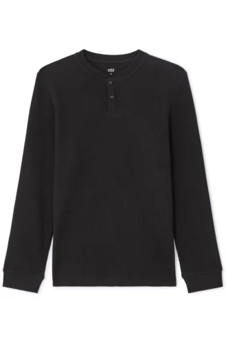 חולצת טי ארוכה סריגת ואפל - שחור