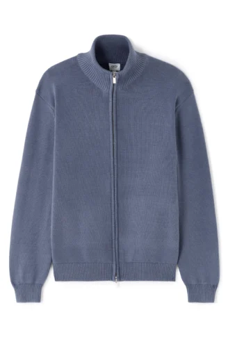 קרדיגן עם רוכסן וצווארון טרוקר, 100% כותנה – אפור כחלחל