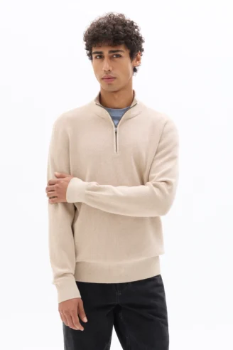 סריג בגזרת פיט רגילה עם רוכסן בצווארון, בסריגת וופל מיקרו