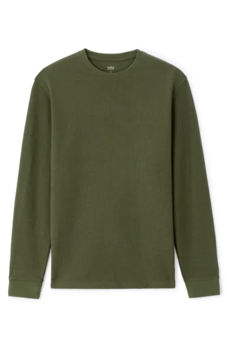 חולצת טי ארוכה גזרת בוקסי - ירוק חאקי חולצת טי ארוכה גזרת בוקסי - ירוק חאקי