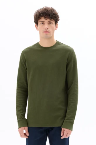 חולצת טי ארוכה גזרת בוקסי - ירוק חאקי