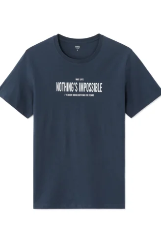 חולצת טי מודפסת 100% כותנה - כחול כהה