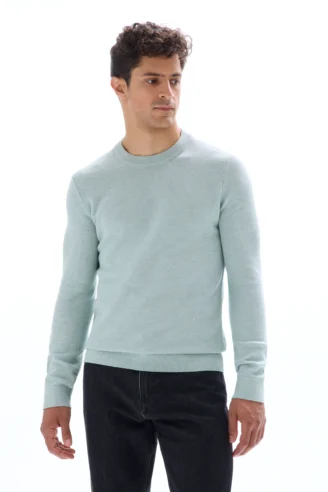 סוודר עם צווארון עגול 100% כותנה פיקה - תכלת
