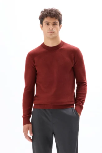 סוודר עם צווארון עגול 100% כותנה פיקה - אדום