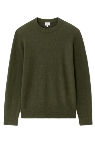 סוודר עם צווארון עגול 100% כותנה פיקה - חאקי סוודר עם צווארון עגול 100% כותנה פיקה - חאקי