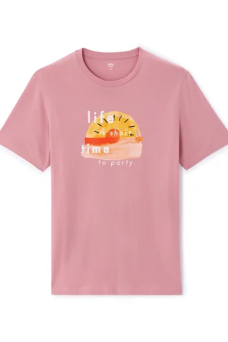 חולצת טי הדפס - ורוד