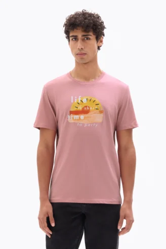 חולצת טי הדפס - ורוד