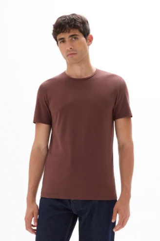 טי-שירט סלים עם צווארון עגול, כותנה סטרץ' – אפור ירוק