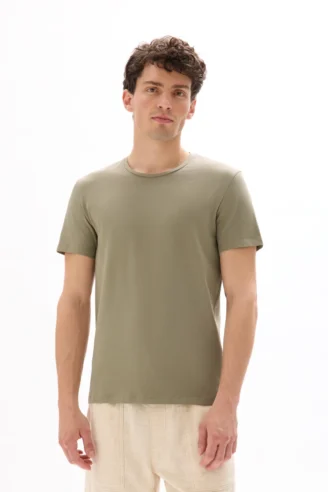 טי-שירט סלים עם צווארון עגול, כותנה סטרץ' – אפור ירוק טי-שירט סלים עם צווארון עגול, כותנה סטרץ' – אפור ירוק
