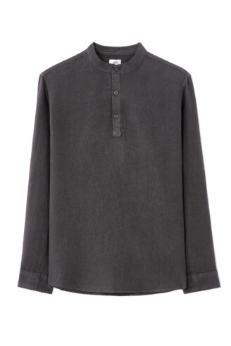 חולצת וורוז עם צווארון מאו, 100% פשתן – אפור כהה.