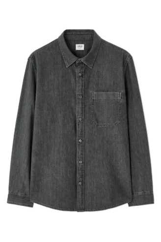 חולצה מכופתרת גזרה רגולר, גימור "ג'ינס" - כחול כהה