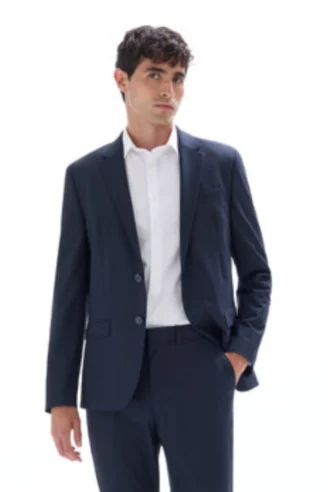 ג׳קט חליפה בגזרת סלים מבד בי־סטרץ׳ - חום