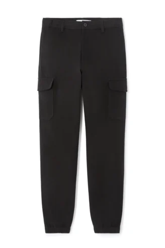 מכנסי קרגו סטרייט כותנה סטרץ’ - שחור