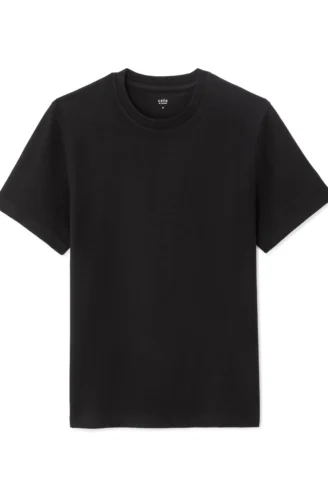 טי־שירט בוקסי מכותנה סטרץ' עם כיס - שחור