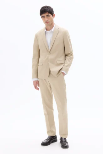 מכנסי חליפה בגזרת סלים מכותנה וליוסל – בז'