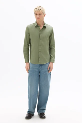 חולצה בגזרת רגולר עם אפקט קפלים - ירוק חאקי