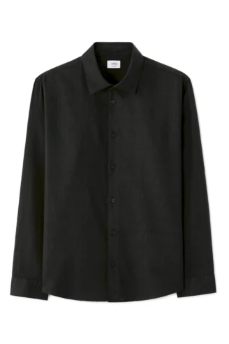 חולצה בגזרת רגולר עם אפקט קפלים - שחור