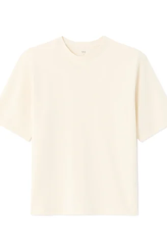 חולצת טי בייסיק צווארון עגול אוברסייז - בז'