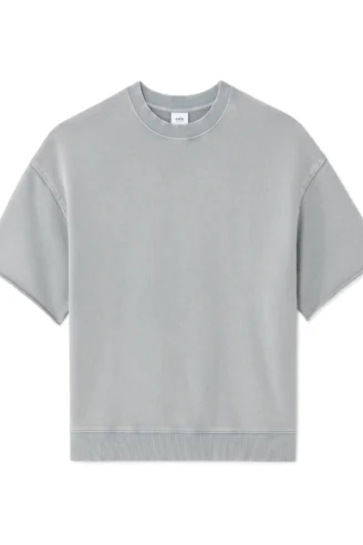 חולצת טי בגזרת אוברסייז עם אפקט דהוי - אפור כחלחל