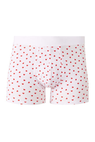 תחתוני בוקסר עם הדפס לבבות  - לבן