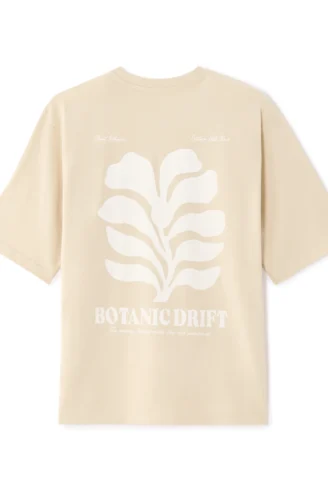 חולצת טי אוברסייז צווארון עגול - Botanic Drift - בז'